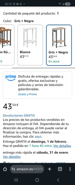 Mesa auxiliar Hoobro gris y negra con enchufe