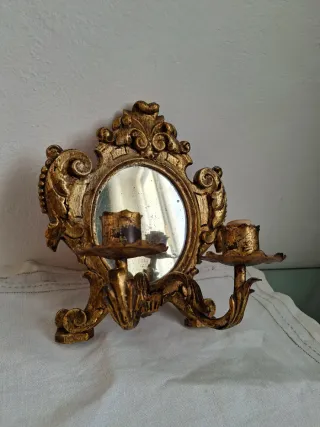 Applique specchio portacandele antiquariato legno