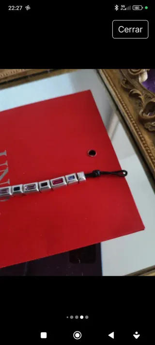 Pulsera Uno de 50 Plata y Piedras Rosas