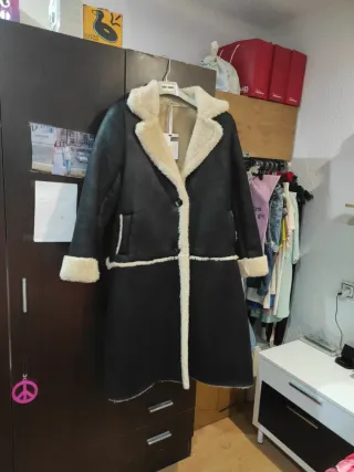 Chaqueta borrego abrigo negra y beige
