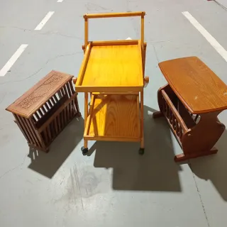 2 Revisteros y 1 Carrito Bebidas Madera