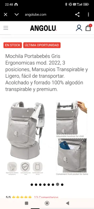 Mochila Portabebés Ergonómica Gris