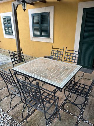 Mesa Mosaico y 6 Sillas Hierro Forjado