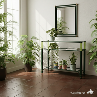 Consola de cristal y metal con espejo