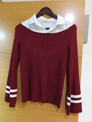 Jersey burdeos con cuello blanco Talla S/M