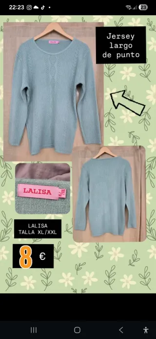 Jersey largo punto LALISA verde azulado XXL