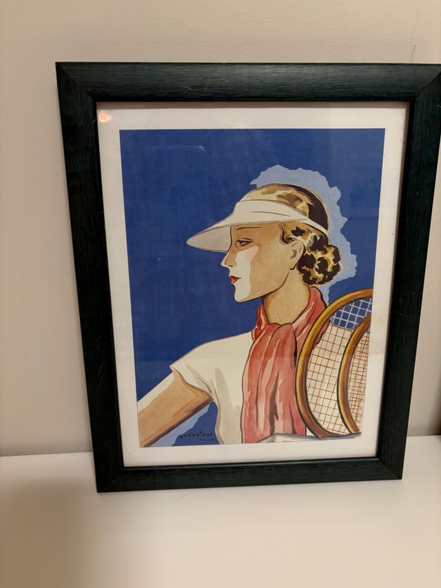 Lámina vintage mujer tenista enmarcada