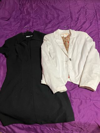 Vestido negro y chaqueta blanca