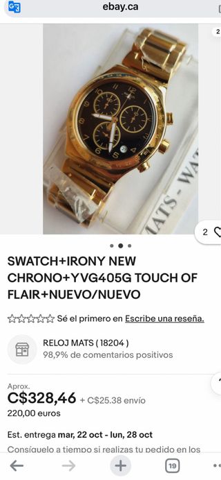 Reloj Swatch Chronograph Dorado Negro