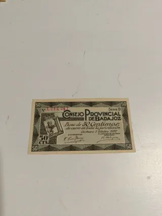 Bono 50 Cts. Consejo Provincial Badajoz 1937