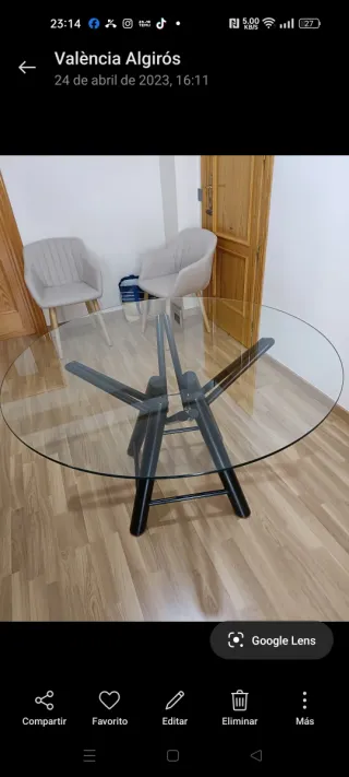 Mesa redonda cristal patas negras