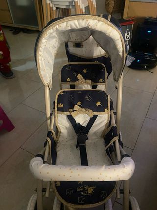 Carrito Gemelar Muñecas Corona Dorada