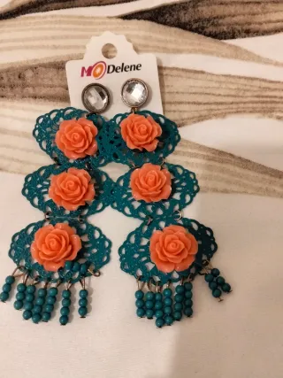 Pendientes flamencos Modellene flor naranja y teal