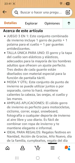 Conjunto gorro, bufanda y guantes invierno