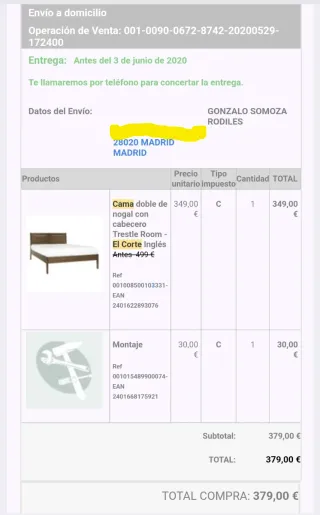 Estructura de cama de nogal 150x200cm