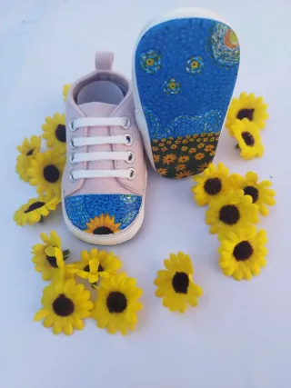 Scarpine neonata dipinte a mano taglia 6/9 mesi