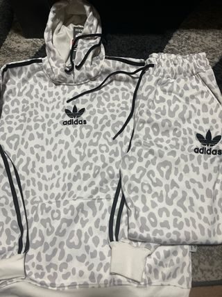 Sudadera Adidas XL Estampado Leopardo Gris/Blanco
