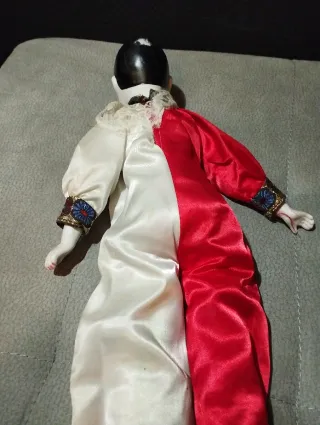 Bambola Pierrot vintage porcellana e stoffa