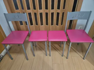 4 Sillas Cocina Polipiel Rosa y Gris