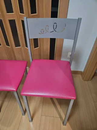 4 Sillas Cocina Polipiel Rosa y Gris