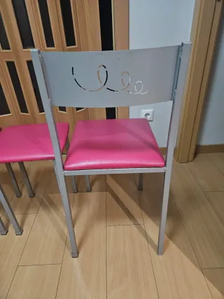 4 Sillas Cocina Polipiel Rosa y Gris