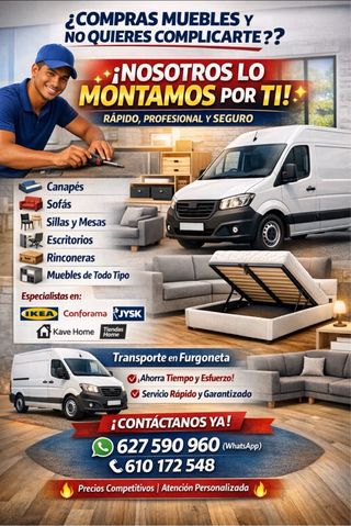 Montador de muebles, sofas, canapés, con furgoneta