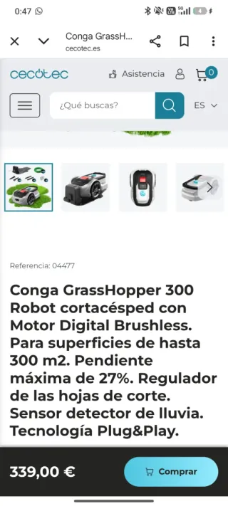 Cortacésped Robot Conga Grasshopper 300