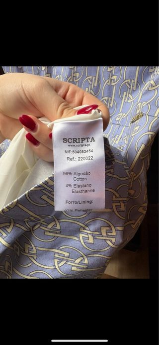 Vestido azul y beige con cuello Peter Pan