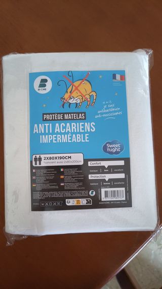 Sweetnight Protector de colchón 2x80x200 cm, Cama articulada, Cubrecolchón impermeable y antiácaros, Rizo 100% algodón, Silencio