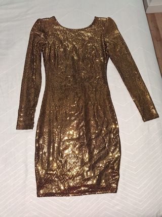 Vestido lentejuelas Sfera dorado manga larga T. M