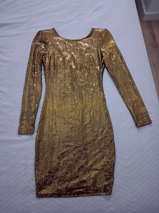 Vestido lentejuelas Sfera dorado manga larga T. M