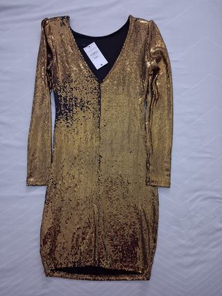 Vestido lentejuelas Sfera dorado manga larga T. M