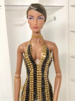 Vestido Barbie MTM Fashion Royalty Negro Dorado