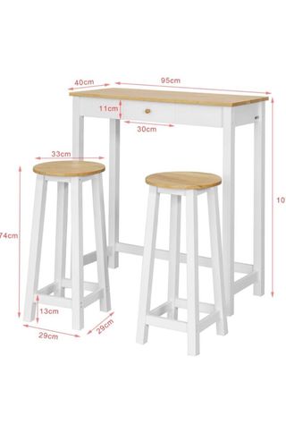 Mesa alta y 2 taburetes madera y metal