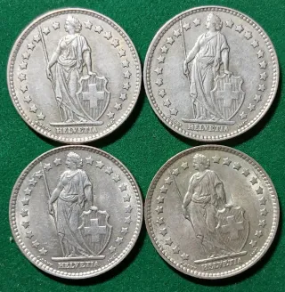 4 Monedas Plata Suiza 1 Fr.