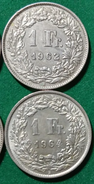 4 Monedas Plata Suiza 1 Fr.