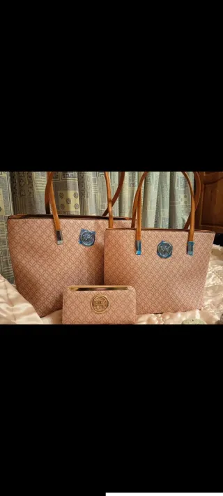 Conjunto Bolso y Cartera Rosa y Dorado