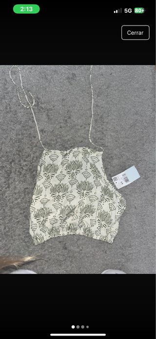 Top Mango Estampado Verde Talla M