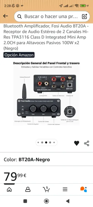 Amplificador Fosi BT20A Bluetooth color Plata