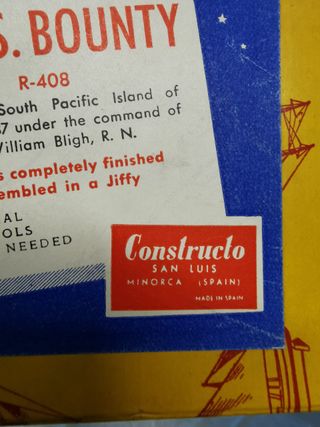 maqueta vintage H.M.S. Bounty,  spain- H.M.S. BOUNTY - R-408 - CONSTRUCTO SAN LUIS MINORCA SPAIN - AÑOS 70