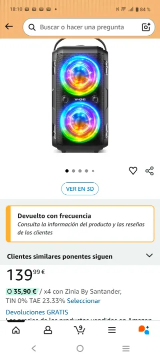 Altavoz W-KING 80W Negro/Rojo