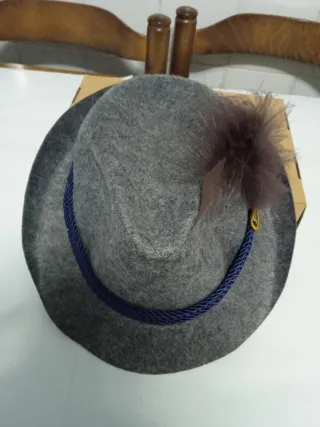 Sombrero estilo tirolés gris con pluma