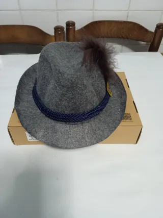 Sombrero estilo tirolés gris con pluma
