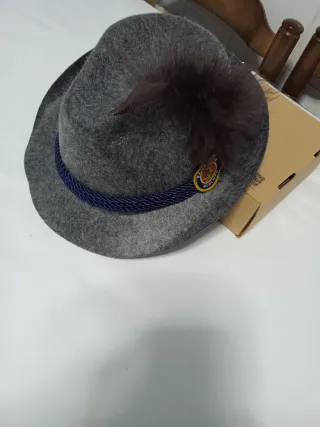 Sombrero estilo tirolés gris con pluma