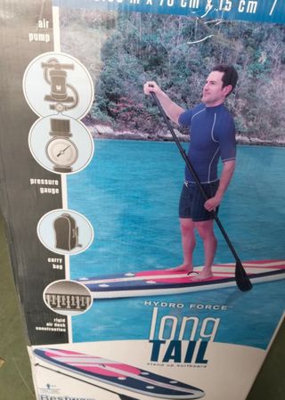Bestway 65076 - Tabla Paddle Surf Hinchable Hydro-Force Long Tail 335x76x15 cm con Remo, Bomba y Bolsa