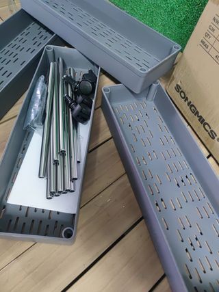 SONGMICS Carro de Almacenamiento de 4 Niveles, Carrito con Ruedas, Carro de Cocina, Ahorro de Espacio, para Baño, Oficina, 14,4 x 42 x 86 cm, Gris Paloma KSC008G01