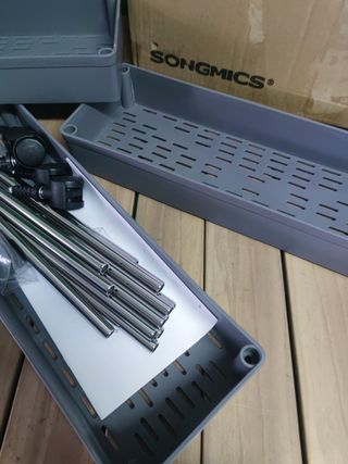 SONGMICS Carro de Almacenamiento de 4 Niveles, Carrito con Ruedas, Carro de Cocina, Ahorro de Espacio, para Baño, Oficina, 14,4 x 42 x 86 cm, Gris Paloma KSC008G01