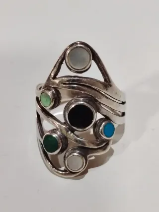 Anillo Plata Mexicano Artesanal Piedras Multicolor