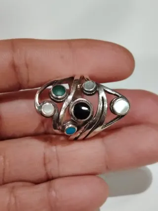 Anillo Plata Mexicano Artesanal Piedras Multicolor