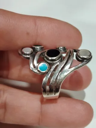 Anillo Plata Mexicano Artesanal Piedras Multicolor